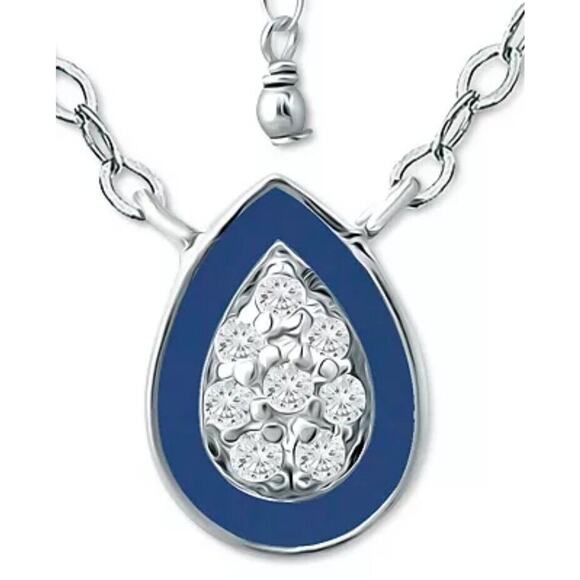 Teardrop Pendant Necklace Sterling Silver CZ Fashion Stylish Trendy Chic Dainty - Picture 1 of 6